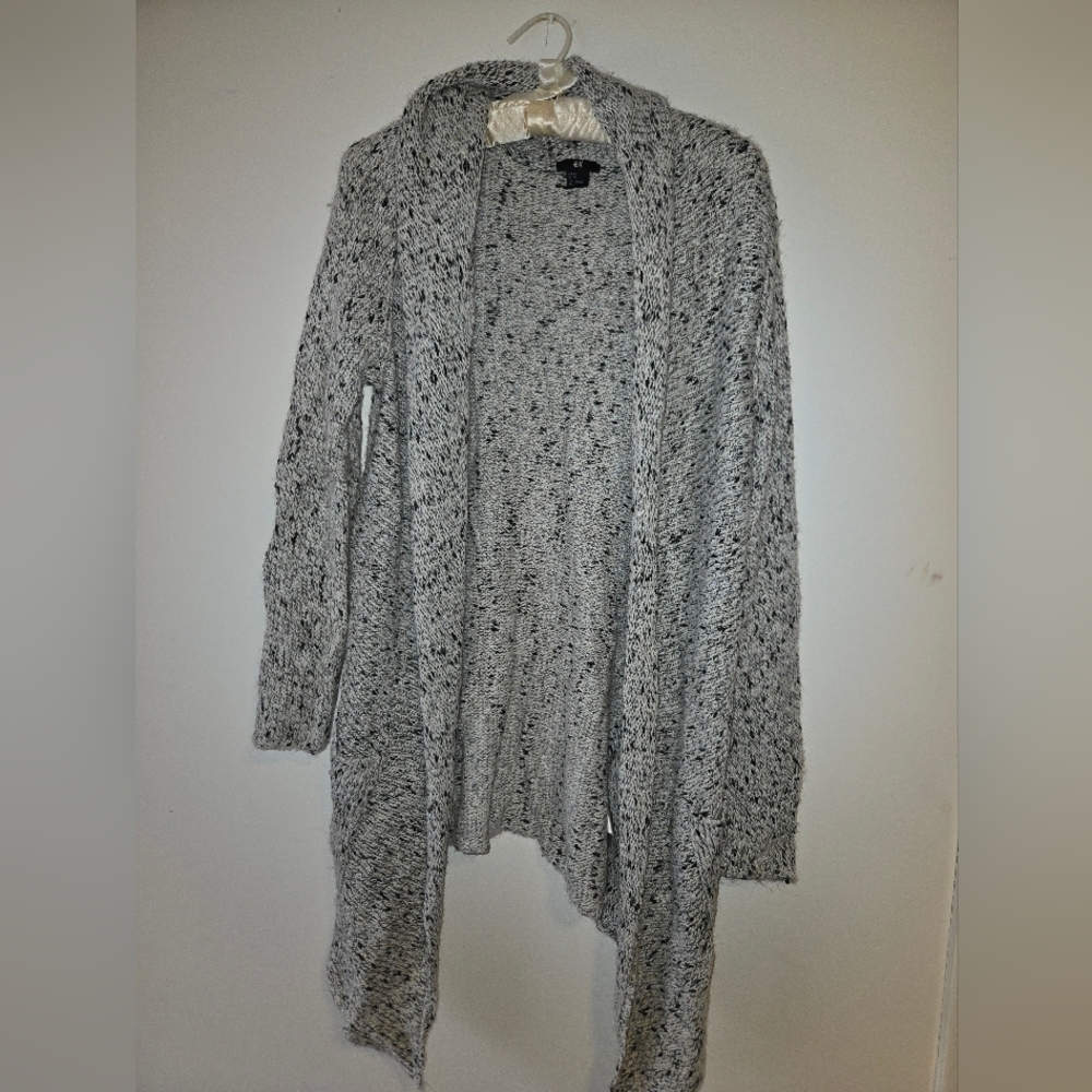 H&M Black and White Speckled Open-Front Knit Cardigan
